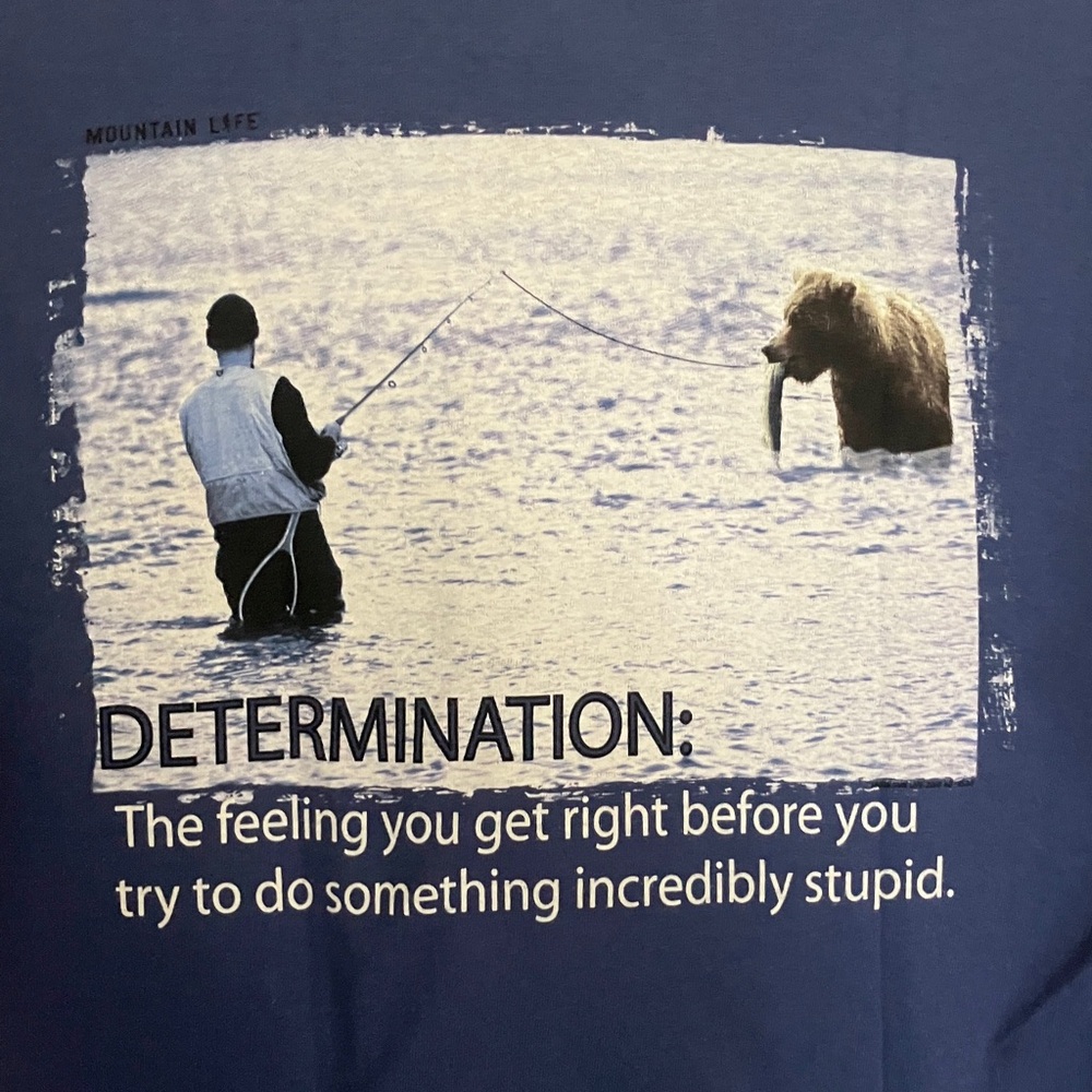 Mountain Life Colorado “Determination” Funny Graphic Blue Tee -Cotton-‎ USA